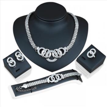 18k Gold Overlay Necklace, Bracelet, Earrings & Ring Set