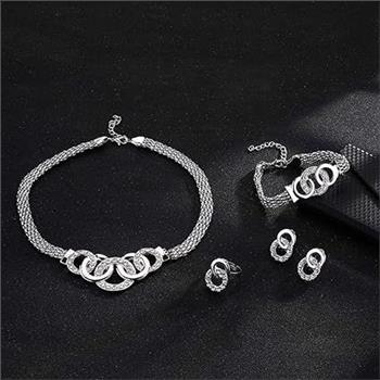 18k Gold Overlay Necklace, Bracelet, Earrings & Ring Set