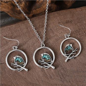 18K Gold Overlay Opal Necklace & Earrings Set