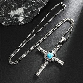18K Gold Overlay Turquoise Cross Necklace