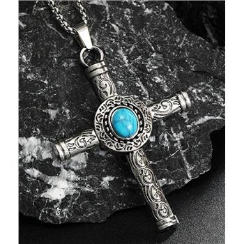 18K Gold Overlay Turquoise Cross Necklace