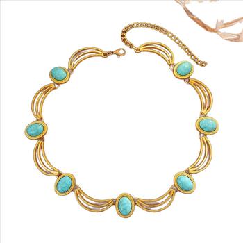 18K Gold Overlay Turquoise Necklace & Earrings Set