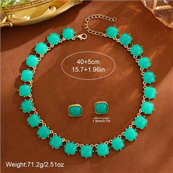 18K Gold Overlay Turquoise Necklace & Earrings Set
