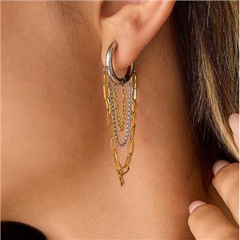 18k Gold Overlay Two Tone Huggies Dangle Earrings