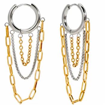 18k Gold Overlay Two Tone Huggies Dangle Earrings