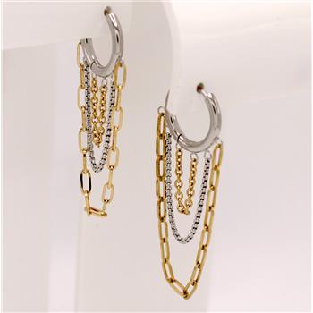 18k Gold Overlay Two Tone Huggies Dangle Earrings