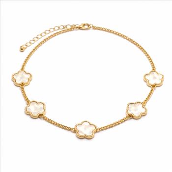 18K Gold Overlay White Enamel Necklace. Bracelet & Earrings Set