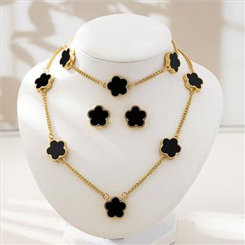 18K Gold Overlay White Enamel Necklace Bracelet & Earrings Set