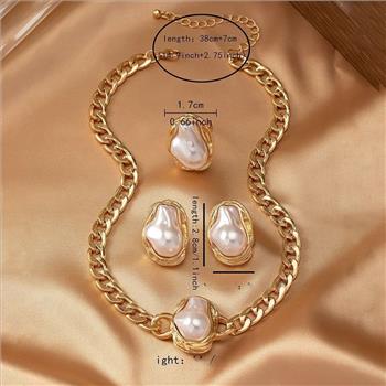 18K Gold Overlay  White Mother Of Pearl Necklace, Bracelet, Ring & Earring Set
