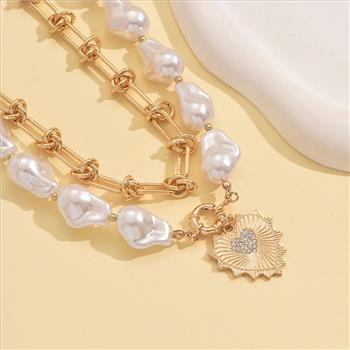 18K Gold Overlay White Pearl & Diamonique Diamond Necklace & Earrings Set