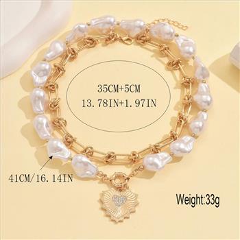 18K Gold Overlay White Pearl & Diamonique Diamond Necklace & Earrings Set