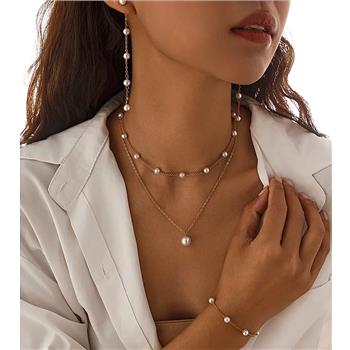 18K Gold Overlay White Pearls 3 Necklaces in 1