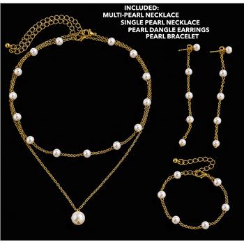 18K Gold Overlay White Pearls 3 Necklaces in 1
