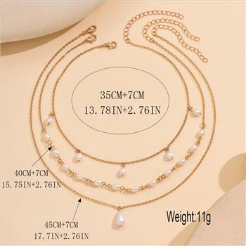 18K Gold Overlay White Pearls 3 Necklaces Stack