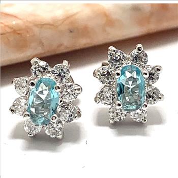 18k White Gold & Fine Jewelry Bronze 2.0 ctw Blue & White Crystal  Stud Earrings