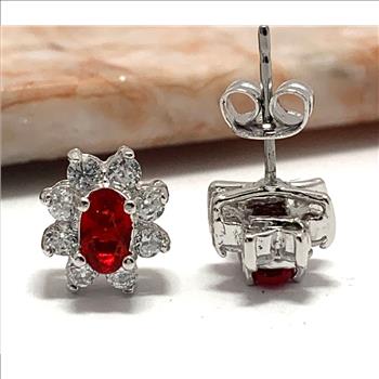 18k White Gold & Fine Jewelry Bronze 2.0 ctw Garnet Crystal & White Crystal  Stud Earrings