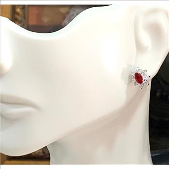 18k White Gold & Fine Jewelry Bronze 2.0 ctw Garnet Crystal & White Crystal  Stud Earrings