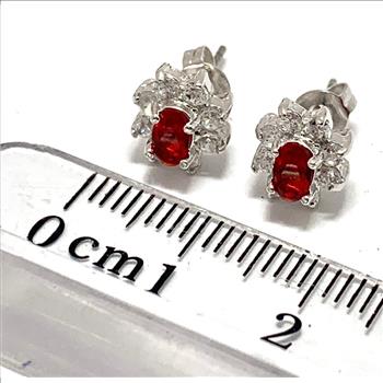 18k White Gold & Fine Jewelry Bronze 2.0 ctw Garnet Crystal & White Crystal  Stud Earrings