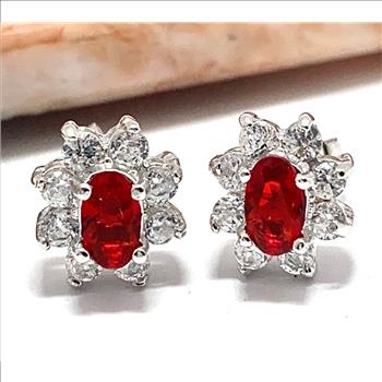 18k White Gold & Fine Jewelry Bronze 2.0 ctw Garnet Crystal & White Crystal  Stud Earrings