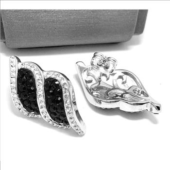 18k White Gold & Fine Jewelry Bronze  2.00ctw  Black & White Crystal Earrings