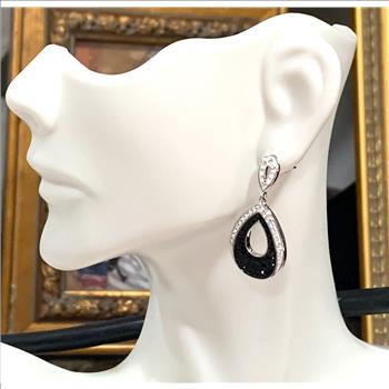 18k White Gold & Fine Jewelry Bronze  2.00ctw  Black & White Natural Crystal  Dangle  Earrings