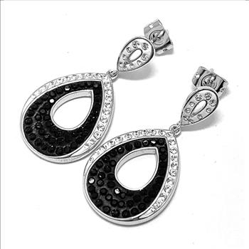 18k White Gold & Fine Jewelry Bronze  2.00ctw  Black & White Natural Crystal  Dangle  Earrings