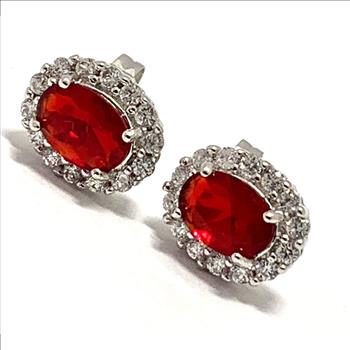 18k White Gold & Fine Jewelry Bronze  3.0 ctw Garnet & White Crystal  Stud Earrings