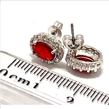 18k White Gold & Fine Jewelry Bronze  3.0 ctw Garnet & White Crystal  Stud Earrings