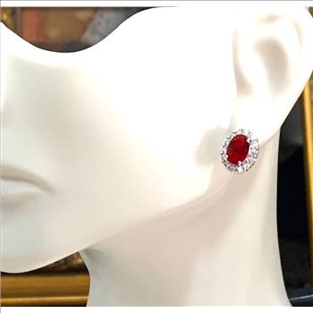 18k White Gold & Fine Jewelry Bronze  3.0 ctw Garnet & White Crystal  Stud Earrings