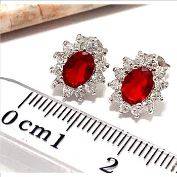 18k White Gold & Fine Jewelry Bronze  3.0 ctw Garnet & White Crystal  Stud Earrings