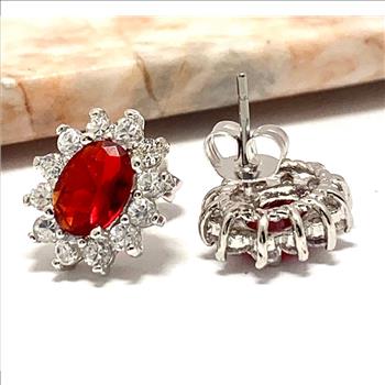 18k White Gold & Fine Jewelry Bronze  3.0 ctw Garnet & White Crystal  Stud Earrings