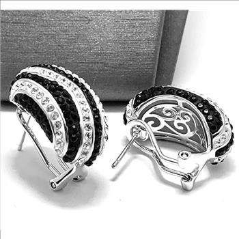 18k White Gold & Fine Jewelry Bronze  3.00ctw  Black & White Natural Crystal   Omega Backs  Earrings