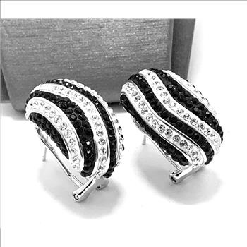 18k White Gold & Fine Jewelry Bronze  3.00ctw  Black & White Natural Crystal   Omega Backs  Earrings