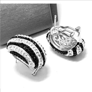 18k White Gold & Fine Jewelry Bronze  3.00ctw  Black & White Natural Crystal   Omega Backs  Earrings