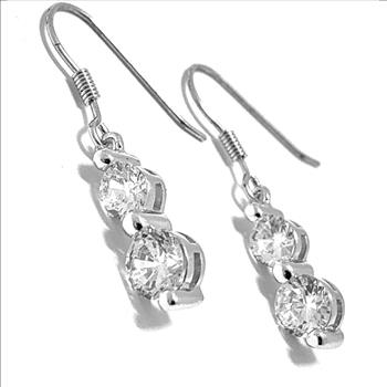 18k White Gold & Fine Jewelry Bronze  4.00ctw  White Crystal Dangle  Earrings