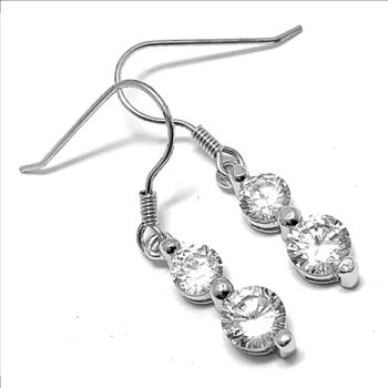 18k White Gold & Fine Jewelry Bronze  4.00ctw  White Crystal Dangle  Earrings