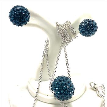 18k White Gold & Fine Jewelry Bronze 8.00ctw Blue Crystal Necklace & Stud Earrings Set