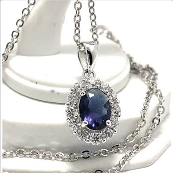 18k White Gold & Fine Jewelry Bronze 8.00ctw Blue & White Crystal Necklace & Stud Earrings Set