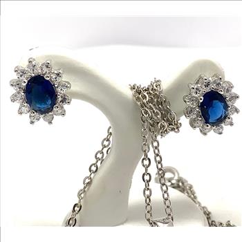 18k White Gold & Fine Jewelry Bronze 8.00ctw Blue & White Crystal Necklace & Stud Earrings Set