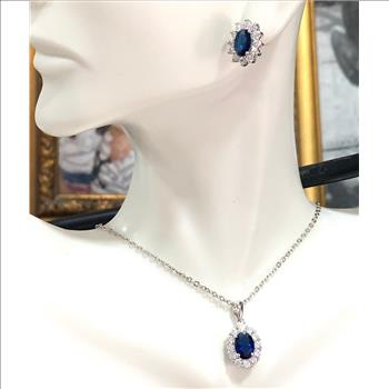18k White Gold & Fine Jewelry Bronze 8.00ctw Blue & White Crystal Necklace & Stud Earrings Set