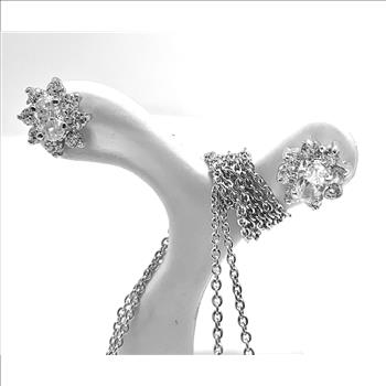 18k White Gold & Fine Jewelry Bronze 8.00ctw  White Crystal Necklace & Stud Earrings Set