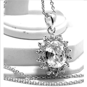 18k White Gold & Fine Jewelry Bronze 8.00ctw  White Crystal Necklace & Stud Earrings Set