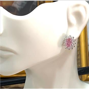 18k White Gold & Fine Jewelry Bronze Pink & White Crystal  Stud Earrings