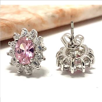 18k White Gold & Fine Jewelry Bronze Pink & White Crystal  Stud Earrings