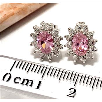 18k White Gold & Fine Jewelry Bronze Pink & White Crystal  Stud Earrings