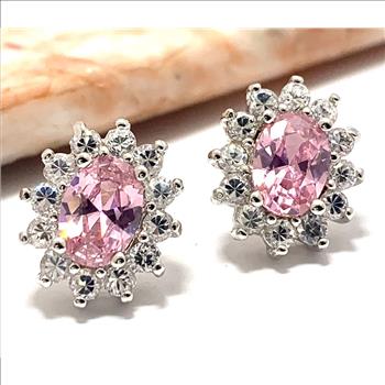 18k White Gold & Fine Jewelry Bronze Pink & White Crystal  Stud Earrings