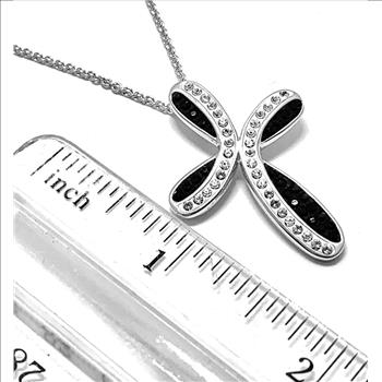 18k White Gold & Jewelry Bronze 1.00ctw Black & White Crystal Cross Necklace