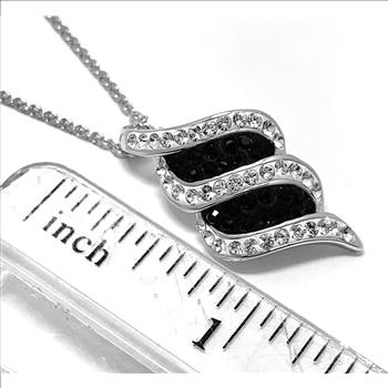 18k White Gold & Jewelry Bronze 2.00ctw Black & White Crystal  Necklace