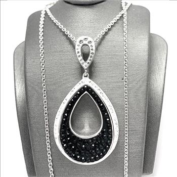 18k White Gold & Jewelry Bronze 2.00ctw Black & White Crystal Necklace