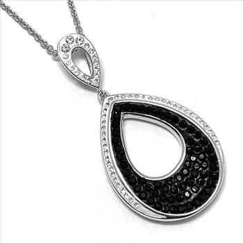 18k White Gold & Jewelry Bronze 2.00ctw Black & White Crystal Necklace